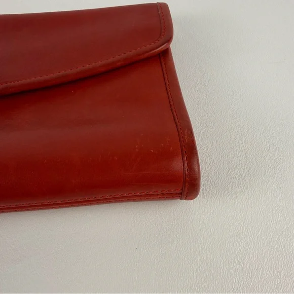 Vintage Coach Red Leather Envelope Clutch / Wallet — Bold Color Statement Piece - Picture 3 of 16